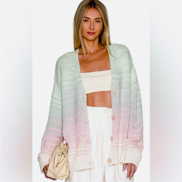 525 America Sweaters - 525 America Ombre Cardigan I’m Taffy Multi Pastel Size Small